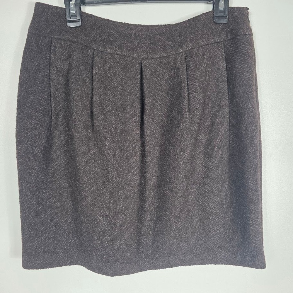 EILEEN FISHER Wool Blend Herringbone Pleated‎ Knee Length Skirt Size S